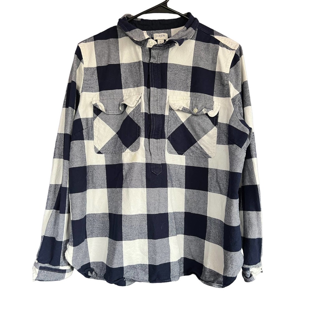 J Crew navy blue plaid long sleeve pullover size large